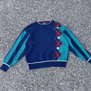 Stylish Argyle Crewneck Sweater in Navy and Teal